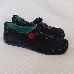 Tabarca by Pepa Black Suede Mary Jane Slip On Flat with Velcro Closure NWOB